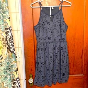 Slate blue keyhole dress with cut out flower print